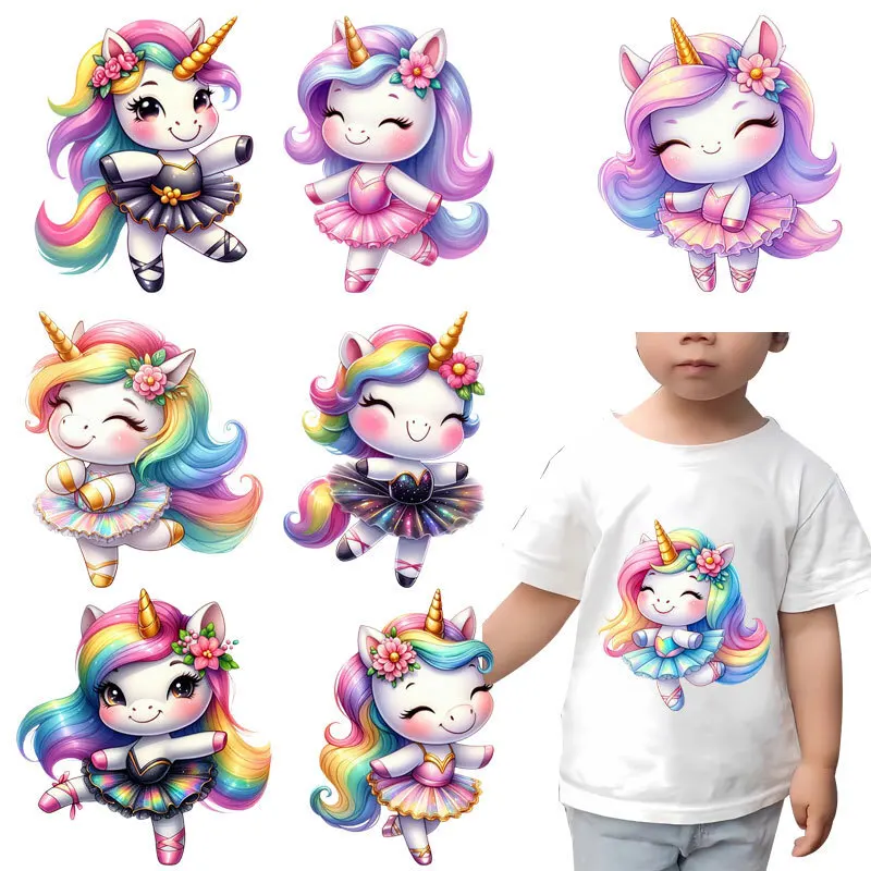 Cartoon Cute Unicorn Heat-sensitive Patches Application Stripes on Kids Clothes ironing Printing for Tops DIY Decals