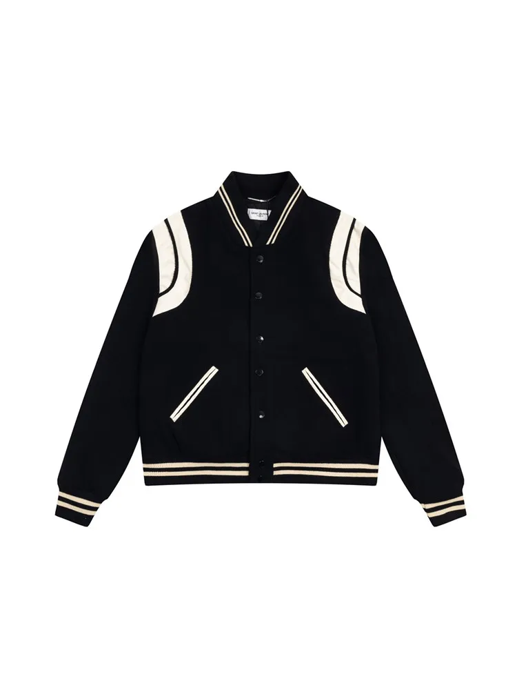 Amerykańska kurtka bejsbolówka w stylu retro z naszywkami ze skóry i wełny, damska, jesienno-zimowa, unikalny projekt dla par, płaszcz ort.