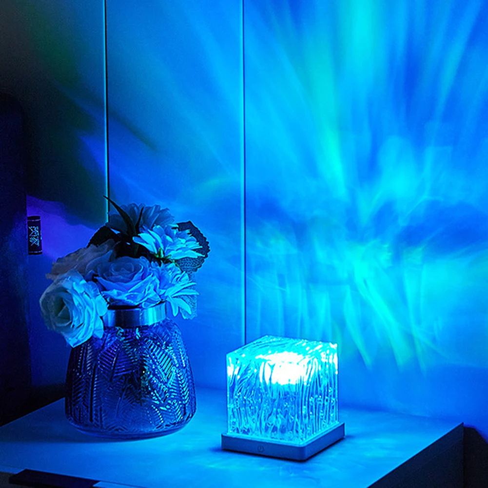 Ocean Wave Projector Lamp Northern Lights Projector Light 16 Colors Cube Atmosphere Light Ceiling Projector Table Lamp for Party