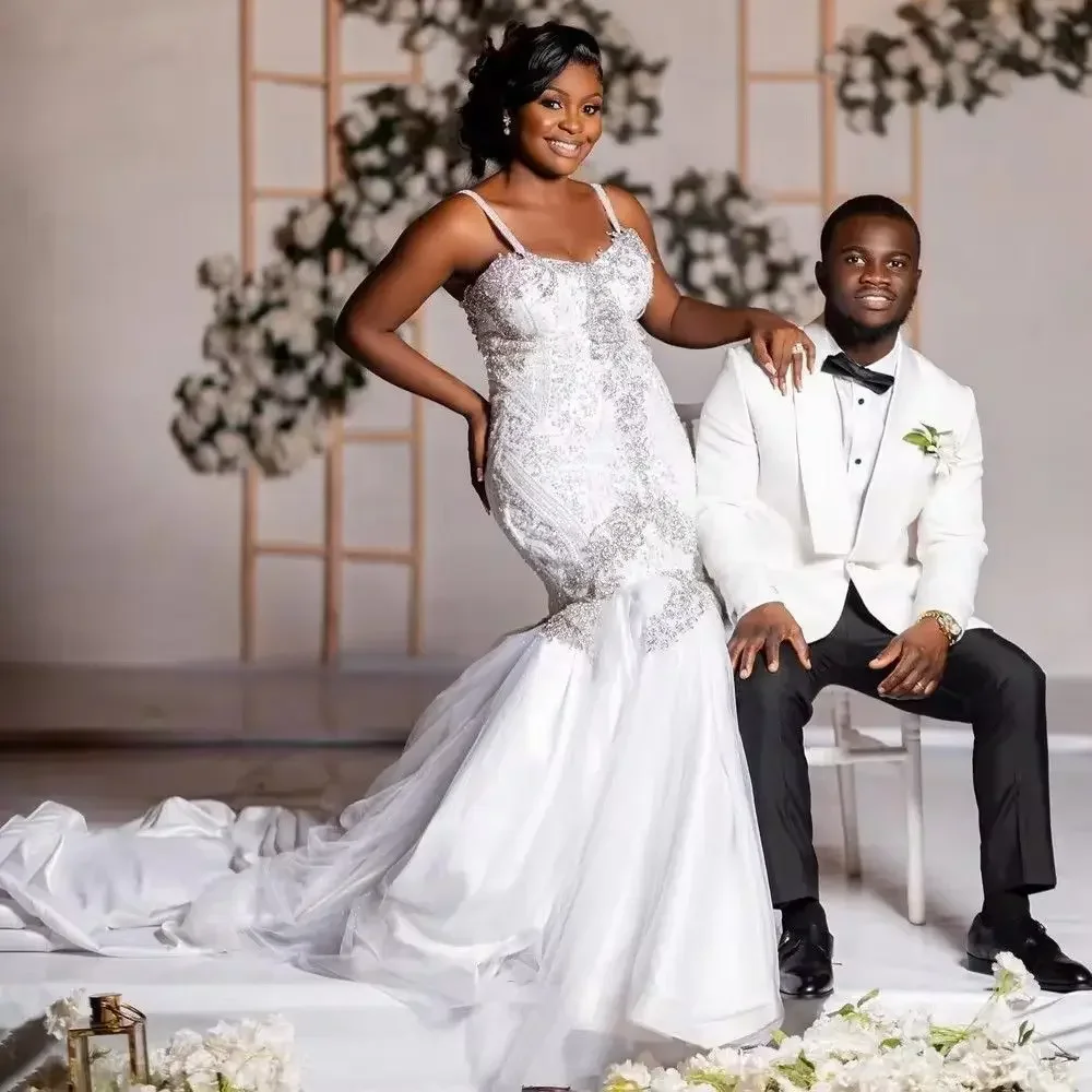 تخصيص السباغيتي حزام تسلق حورية البحر فساتين الزفاف للعروس الأفريقية نيجيريا حجم كبير السباغيتي حزام البوق بريدا