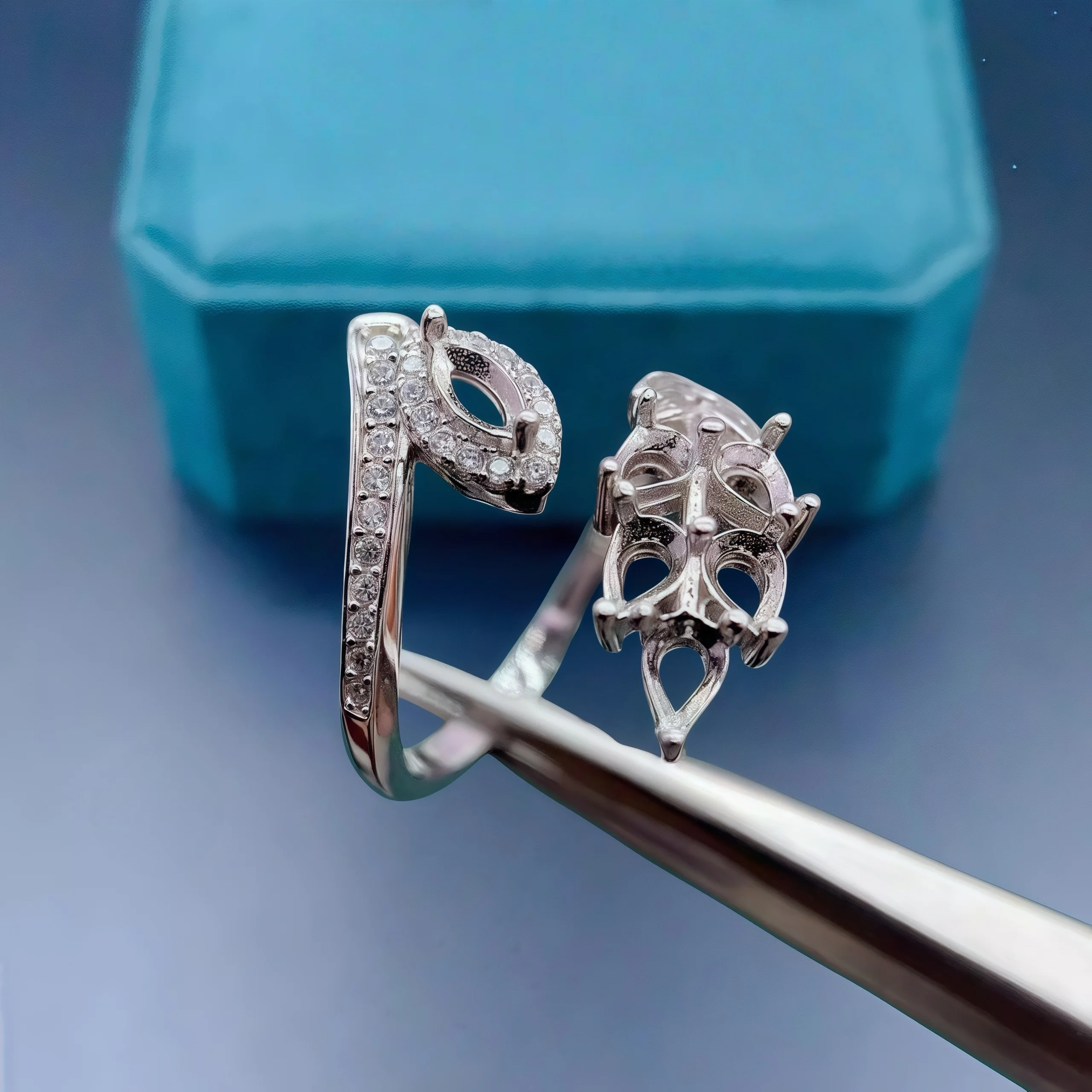 L S925 فضة حلقة الإعداد 3*4/2*4 مللي متر قطرة الماء حجر لتقوم بها بنفسك حامل فارغ غرامة مجوهرات Charm ورقة على شكل تصميم للمرأة #3