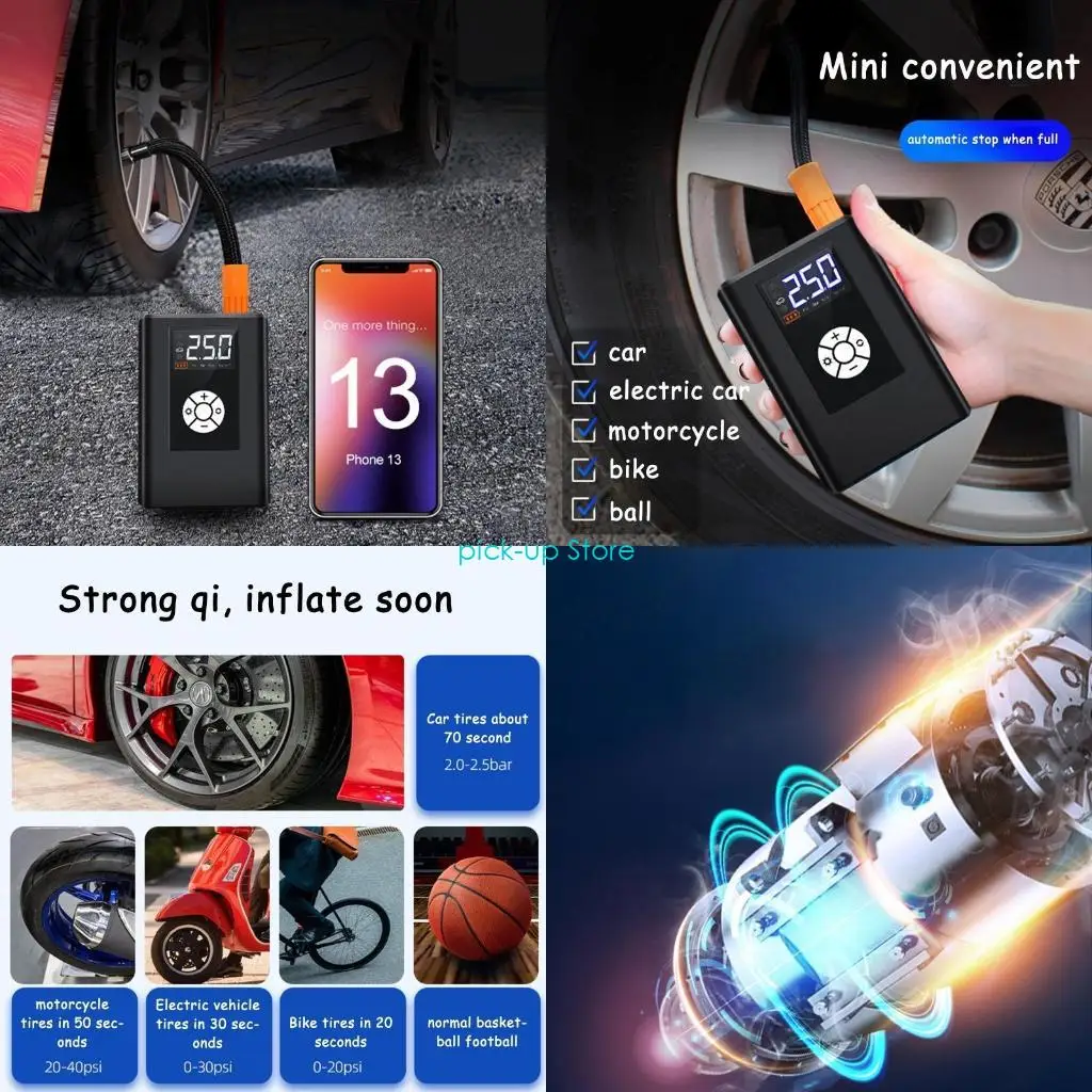 

Q5WA Tire Inflator with Digital Pressure Display and LED Light for Bicycle Electric