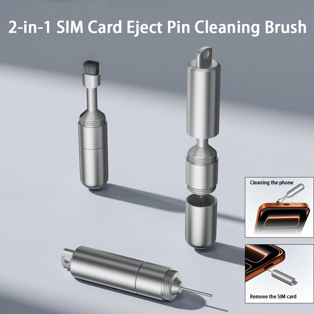 2‑in‑1 SIM Card Eject Pin Cleaning Brush Portable Keychain Cleaner For Mobile Phone Speaker Bluetooth Headset Dust Removal Tool
