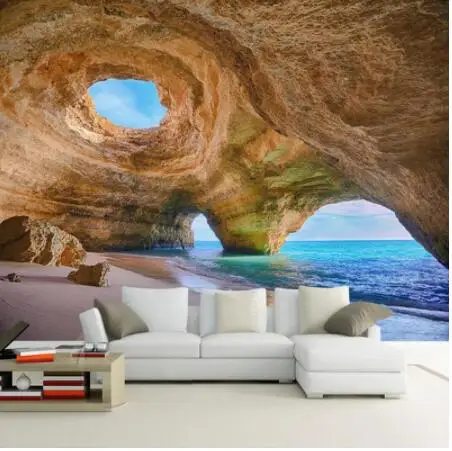 Custom 3D Mural Wallpaper Beach Reef Cave for Sofa Background Photo  Roll Papel De Parede Canvas Painting