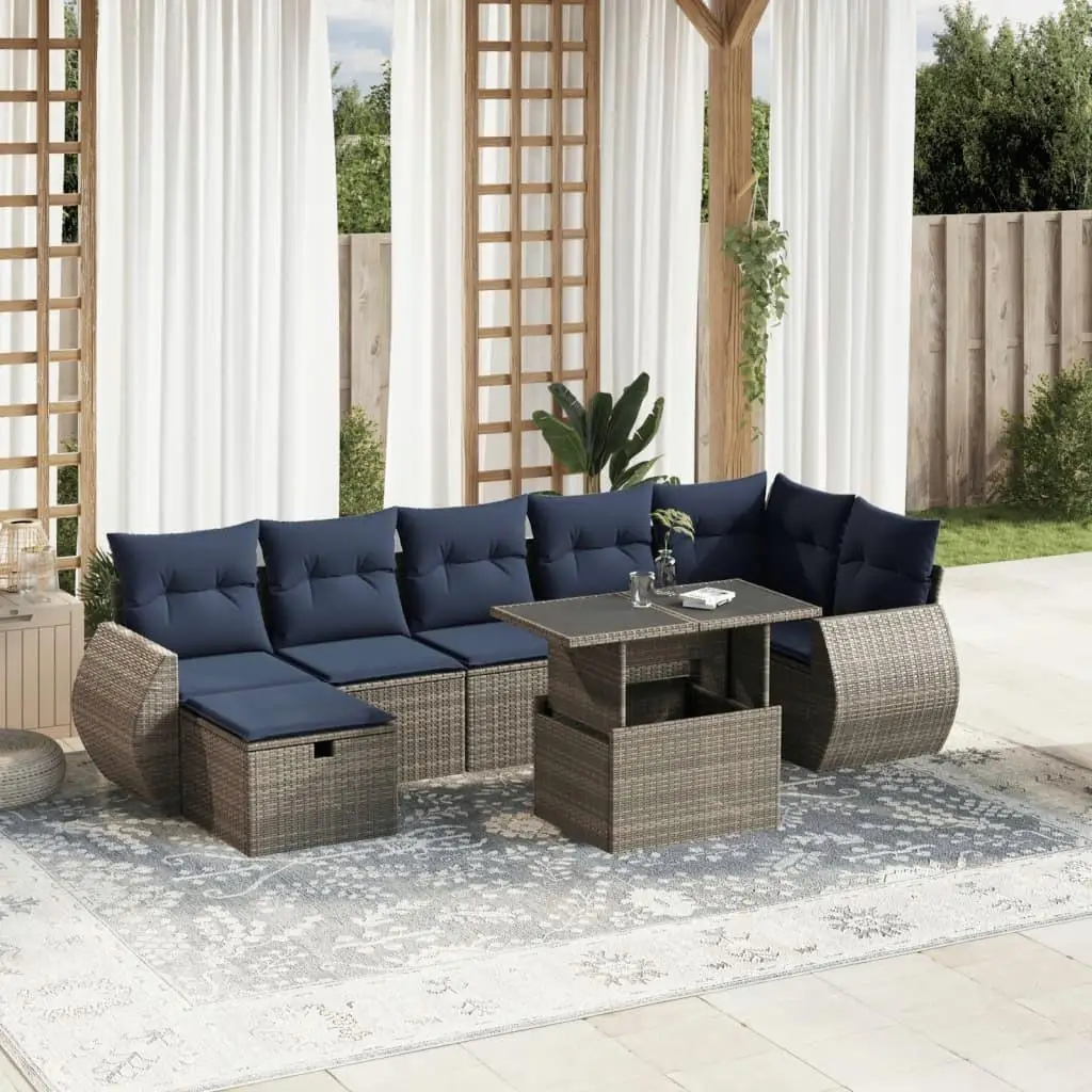 

8 Piece Outdoor Sectional Sofa Set with Cushions Gray Rattan Garden Furniture