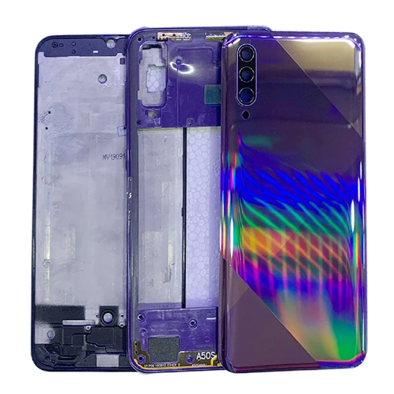Rear Door Battery Cover Housing Case For Samsung A50S A507 Back Cover with Middle Frame Camera Lens Logo Repair Parts