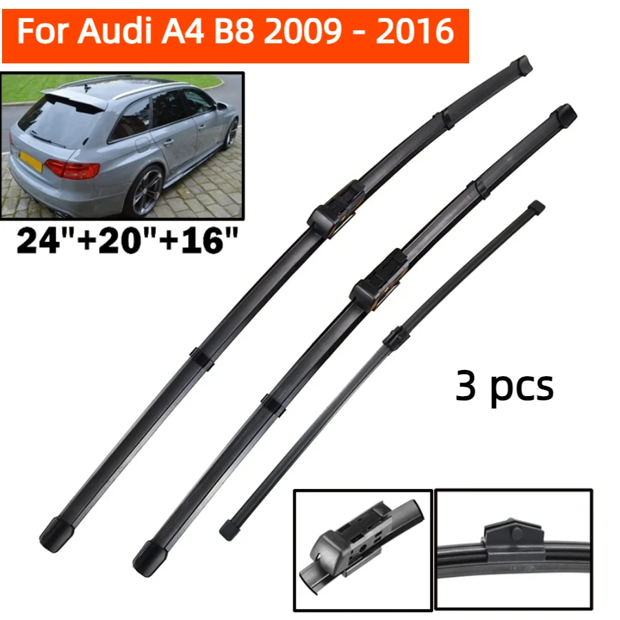 ZHANGU Wiper LHD Front & Rear Wiper Blades Set For Audi A4 B8 2009 - 2016 Windshield Windscreen Window Car Brushes 24