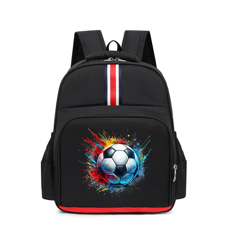 Colourful Football Pattern Backpack Kids Multi-function School Bag Watercolor Soccer Bagpack for Primary Kindergarten Boys Girls