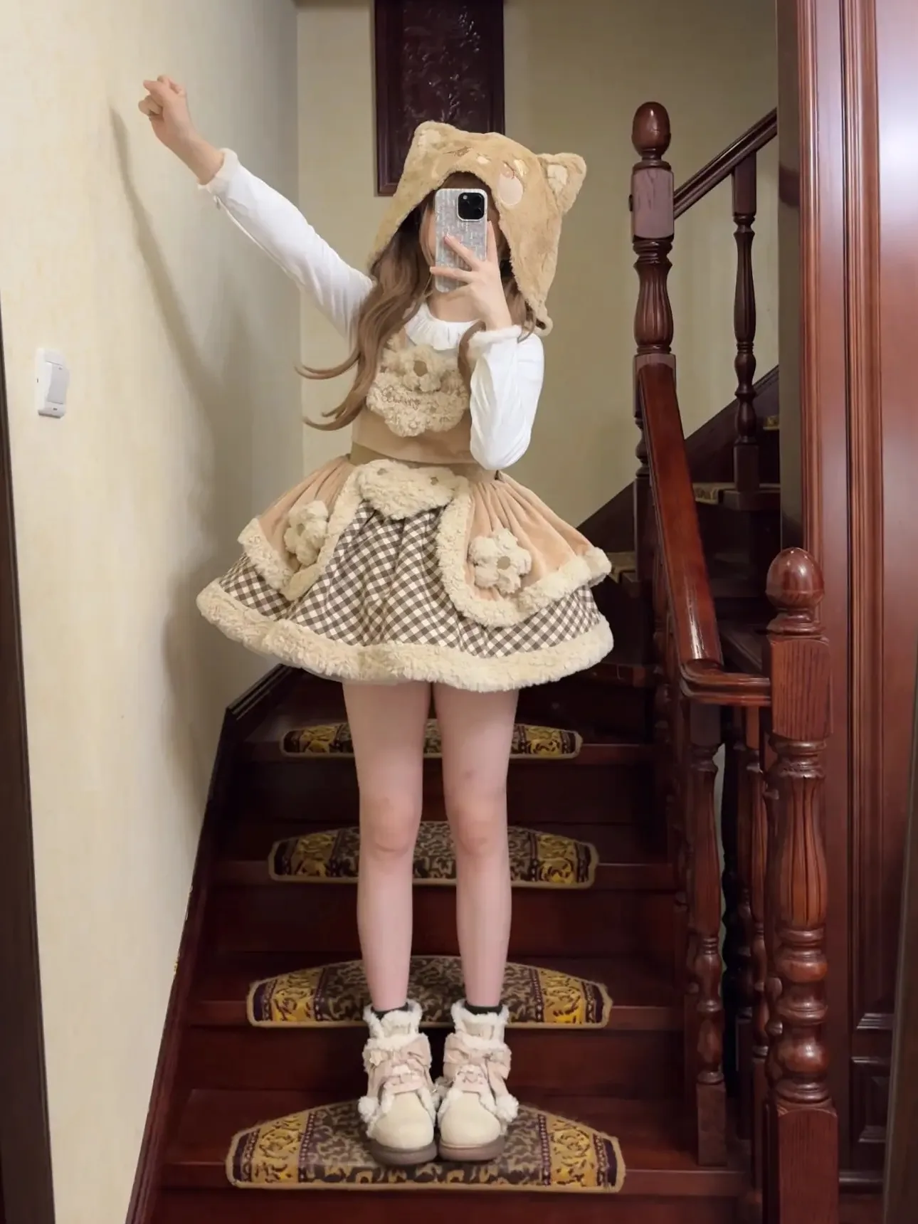 

Xiao Xin Original Awww One Girl Heart Hooded JSK Autumn Winter Fluffy Sweet Soft Lolita Dr Children's Clothing Underwear