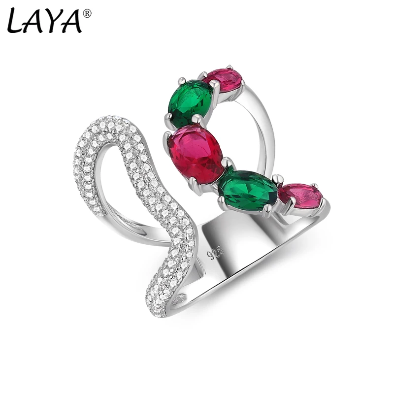 

LAYA 925 Sterling Silver Color Stone Personalized Design Irregular Neutral Finger Ring For Women Men Fashion Original Jewelry