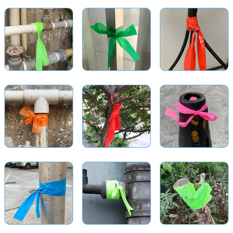 PVC-Flaggenband, nicht klebendes Band, gestreifter fluoreszierender Streamer, Baummarkierungsband zur Identifizierung im Freien, 2,5 cm Breite – Detail 4