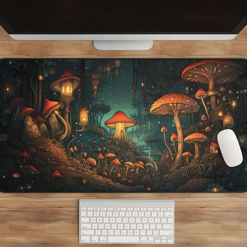 

Dark Cottagecore Witchy Desk Mat Mushroom Forest Extended Mousepad Aesthetic Night Scenery Gaming Mouse Pad Desk Organizer