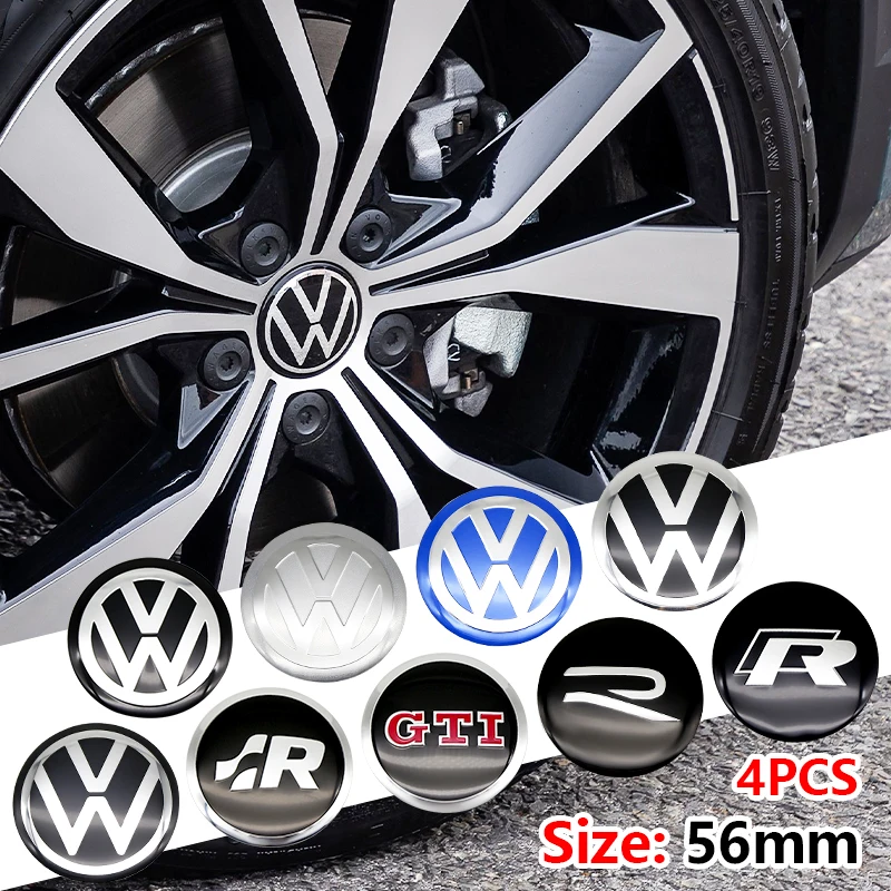 

4Pcs For Volkswagen R-Line R GTI Polo Passat T5 Golf Scirocco 56mm Car Wheel Stickers Center Hub Cap Car Emblem Badge Decal