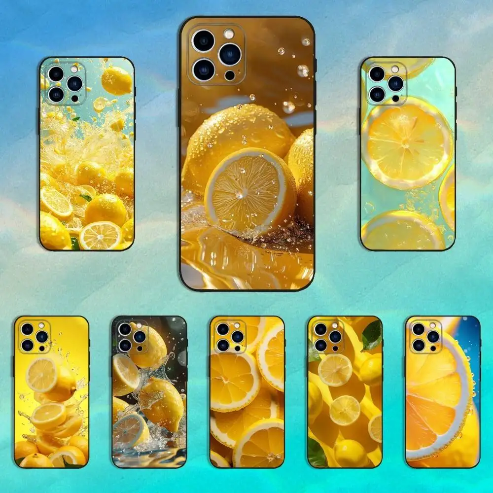 

Art Fruit lemon Phone Case For iPhone 16,15,14,13,12,11 Plus,Pro Max,XS,X,XR,SE,Mini,8,7,Soft Silicone Black Cover