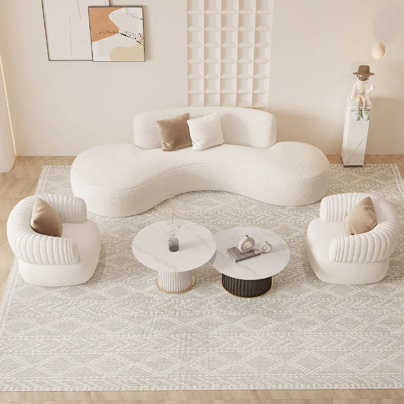 

Simple fabric sofa cream style household small apartment semi-circular curved small sofa beauty salon sitting area sofa chair