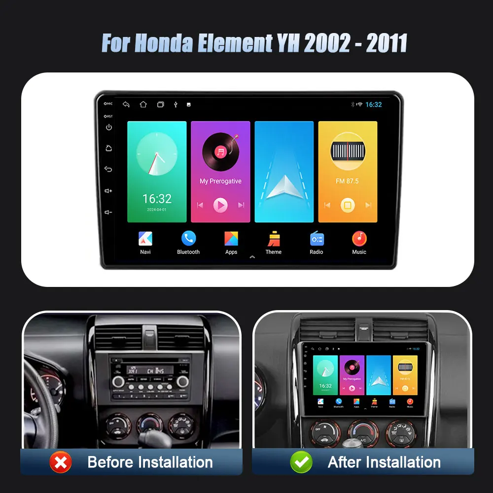 Android 14 For Honda Element YH 2002-2011 2DIN Wireless Carplay Stereo Screen Car Radio Multimedia Navigation Player Head Unit