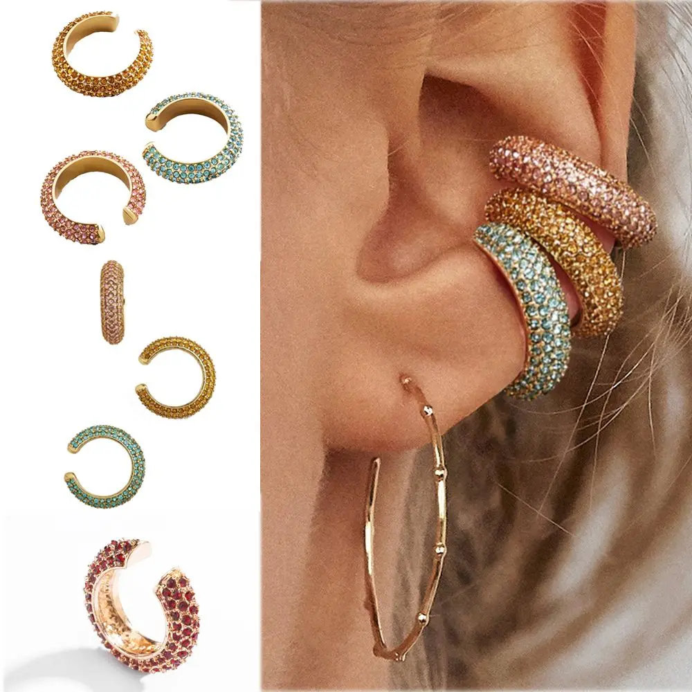 1Pcs CZ Ear Cuff Earrings Punk Rhinestone Ear Wrap Clip Not Pierced C Shape Ear Cuff Gold Silver Jewelry Earring Earcuffs