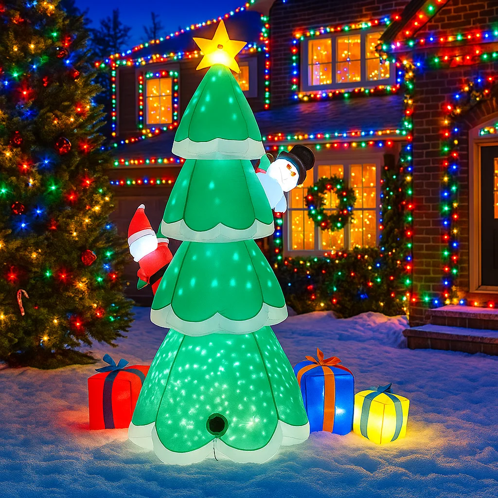 Árbol de Navidad inflable de 2,1 M/6,8 pies, Papá Noel, muñeco de nieve, Cajas de Regalo, luces LED, iluminación navideña para el hogar, decoración, suministros de decoración de Navidad