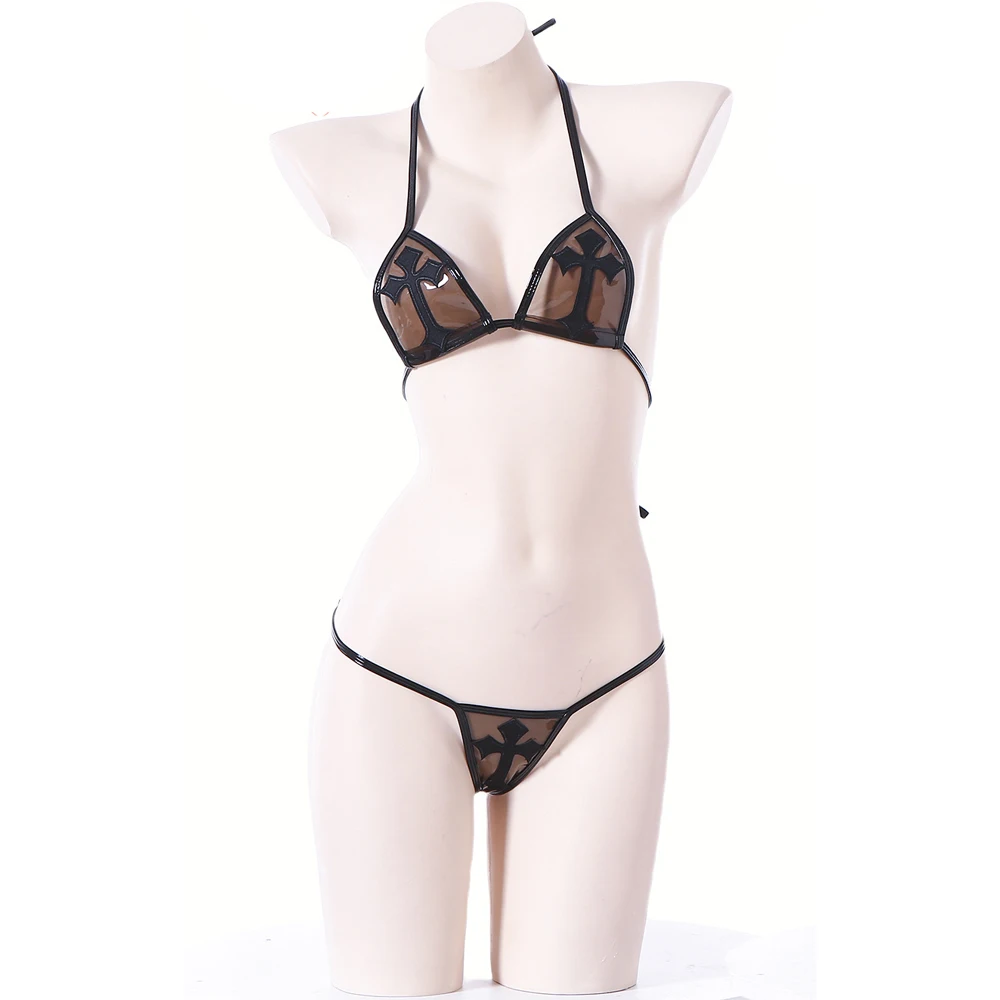 Conjunto de Lencería Transparente AniLV Nun Bikini, Ropa Interior Cruzada, Lencería Sexy, Tentación, Disfraz Erótico de Halloween, Cosplay