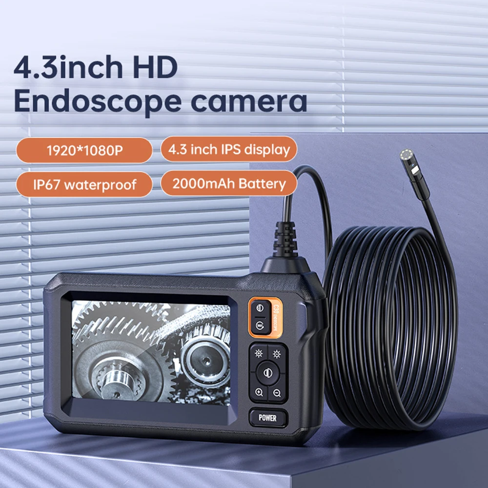 1920*1080P HD Industrial Endoscope, Automobile Maintenance Pipe Endoscope Camera, 4.3inch IPS Display, IP67,2000mAh Battery