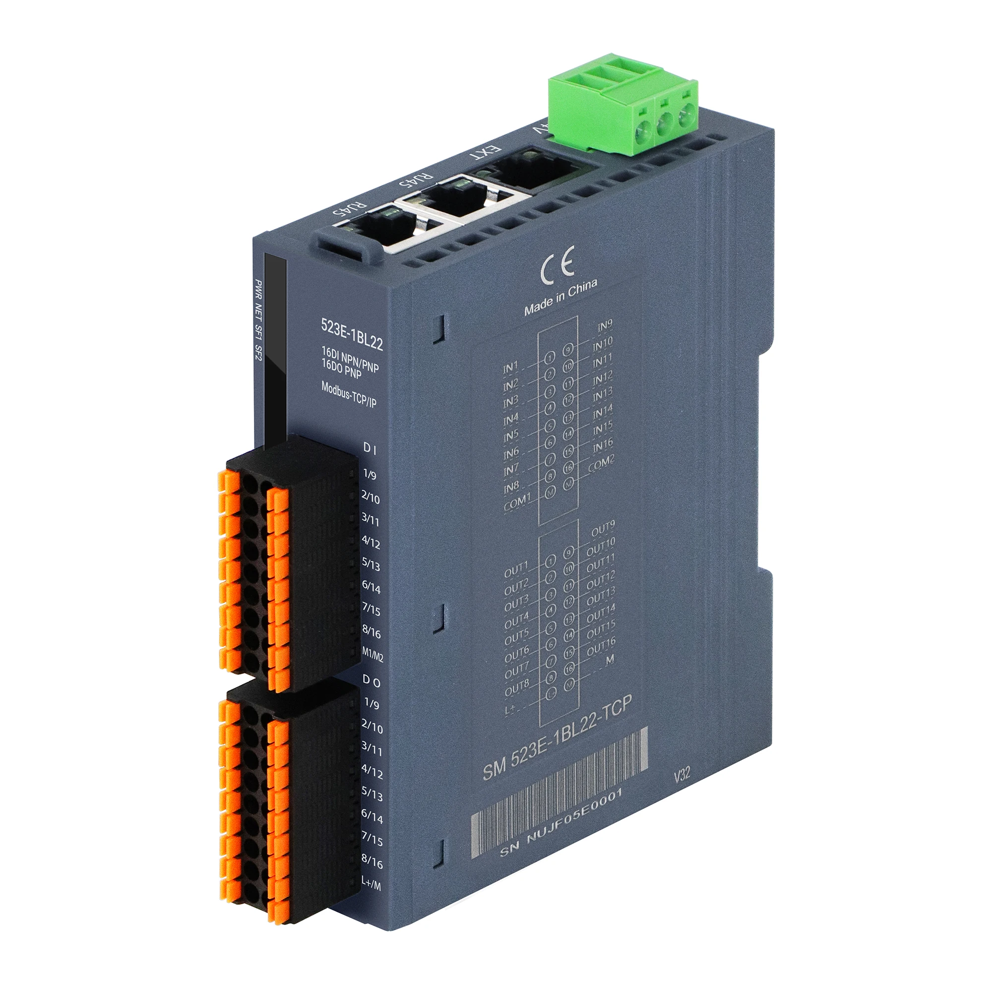 Modul I/O Terdistribusi Unik 2026 Modbus-TCP I/O Coupler Jarak Jauh 3 RJ45 24VDC IP20 16DI 16DO(PNP)