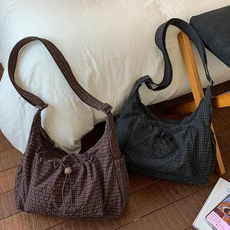Fotografia 5: Bolsa de Ombro Leve com Estampa Xadrez Coreana para Mulheres e Meninas, Moda para Compras e Lazer