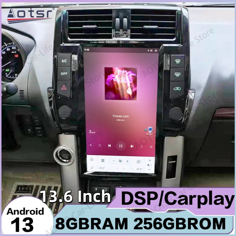 

13,6-дюймовый автомобильный радиоприемник с Android 13 для Toyota Land Cruiser Prado 150 2010~2020, GPS-навигация, интеллектуальная стереосистема