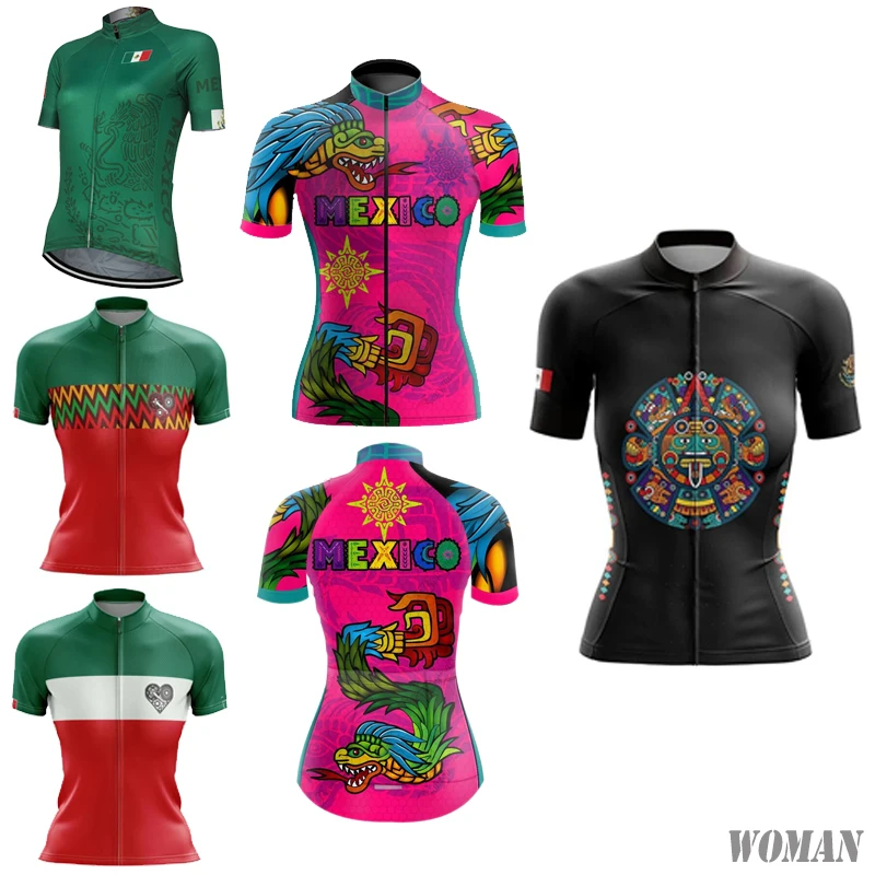 NEW Woman Mexico National Flag Team Cycling Jersey Green Black Bike Clothing Bicycle Wear Short Sleeve Customizable