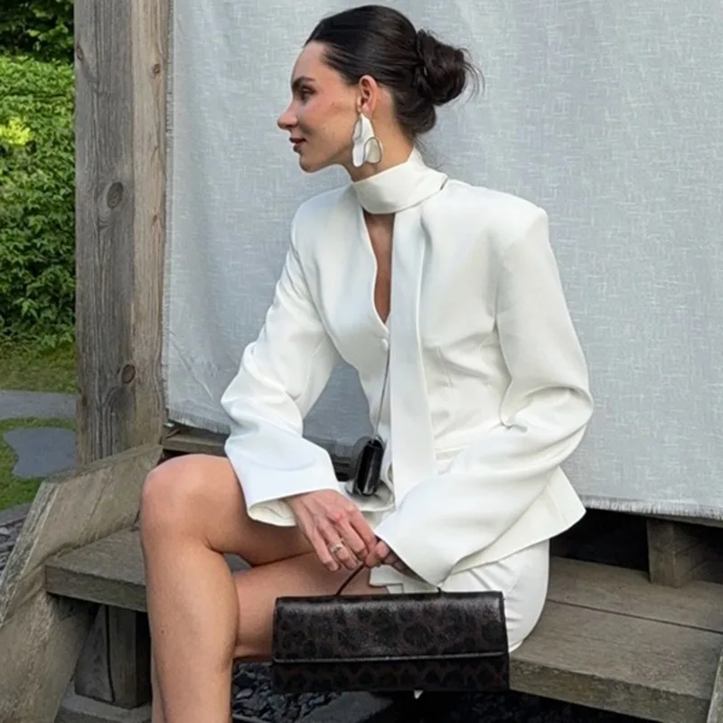 Tuularose Women's Dress Sets Fashion Scarf Ribbon White Blazer Slim New Skirt Set Elegant Luxury Commuter Chic Female Dress Sets image 4