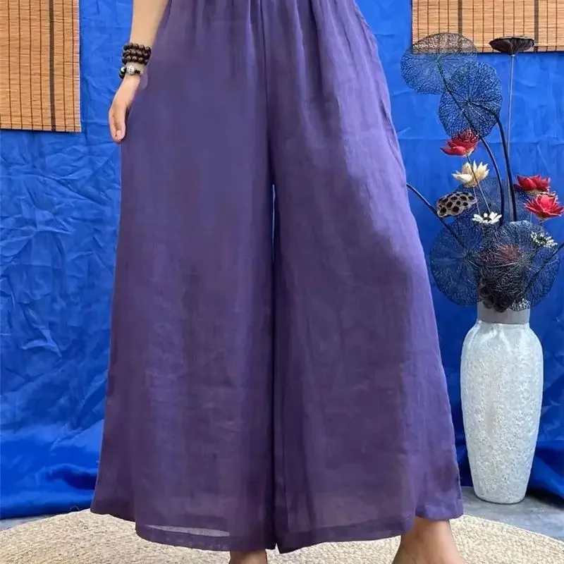 

Fashion Wige Leg Womens Pants Vintage High Waist Solid Women Trousers Autumn Fairy Soft Cropped Pant Plus Size 3XL