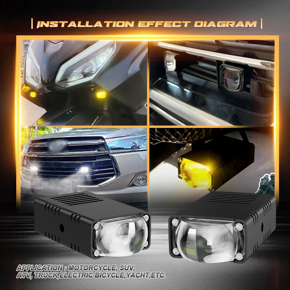 50W Motorcycle Auxiliary 2.5Inch LED Headlight Mini Driving Fog Light Dual Color Spotlights Motorbike Truck Trailer off-road 12V