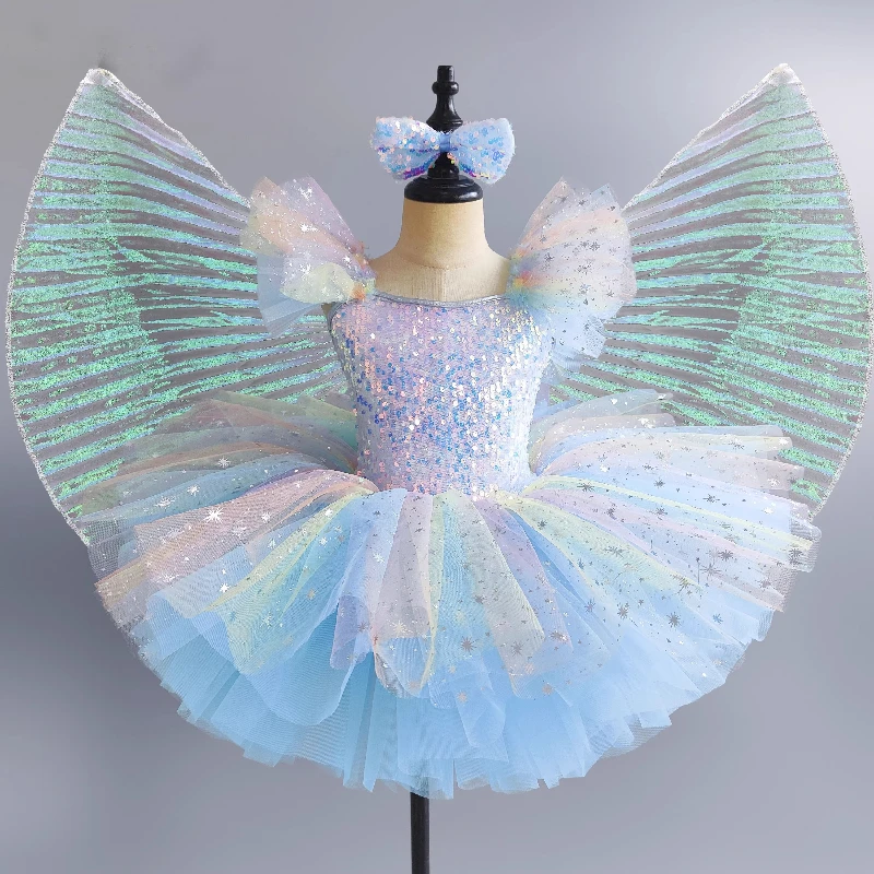 Summer Ballet Dance Dress Girl Stage Tutu Girls Ballerina Dresses Fluffy Toddler Angel Princess Stage  Swan Lake Dance Clothing