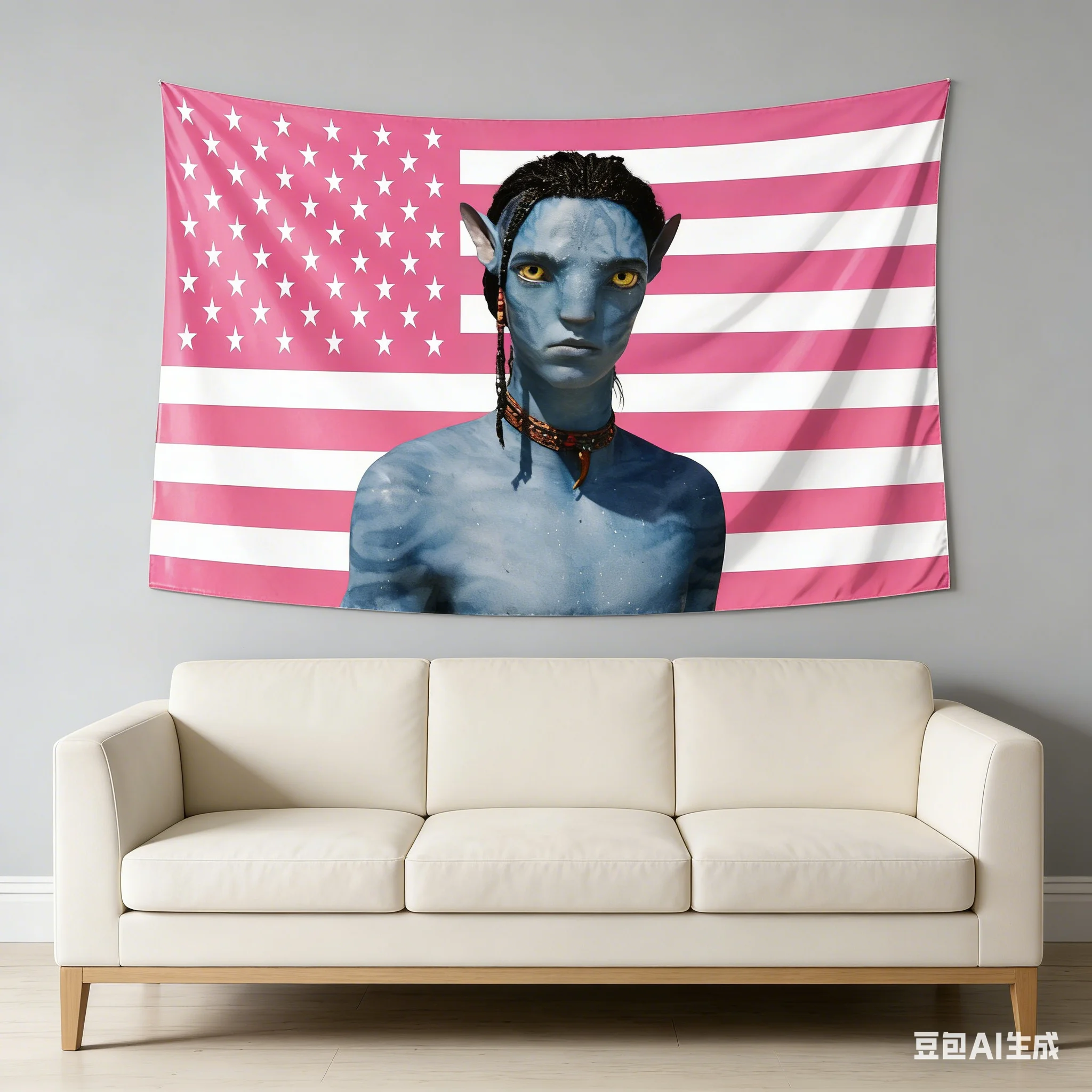 Image of Avatar-Flaggen-Wandteppich, mehrere Größen, HD-Druck, rosa, USA, amerikanischer Polyester, Schlafzimmer, Wohnzimmer, Dekoration, Geschenk
