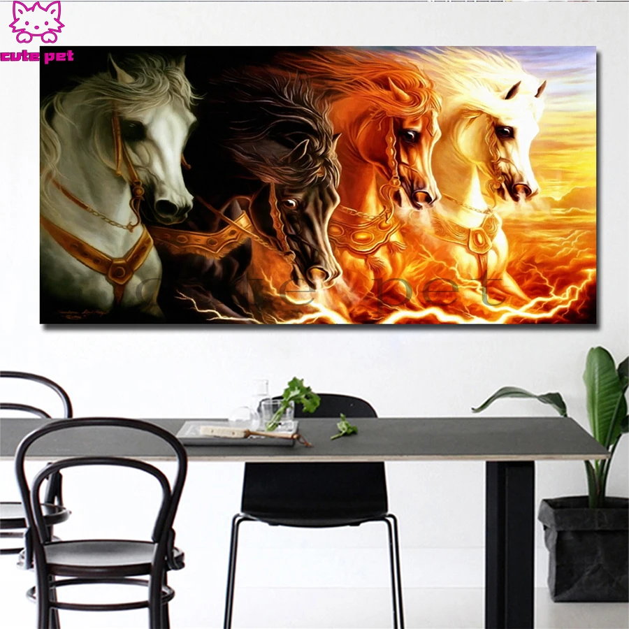 full square round drill set Animal Art Painting Four Colors Horse Fast Running  diy diamond painting 5d Diamond Painting