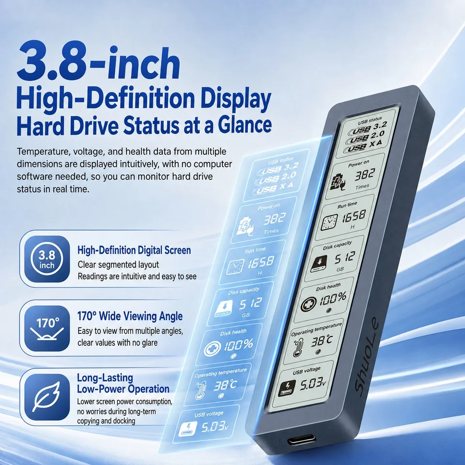 M.2 NVMe SATA SSD Enclosure Visual Smart SSD Case USB 3.2 Gen 2 10Gbps NVMe PCI-E 20Gpbs, image 3