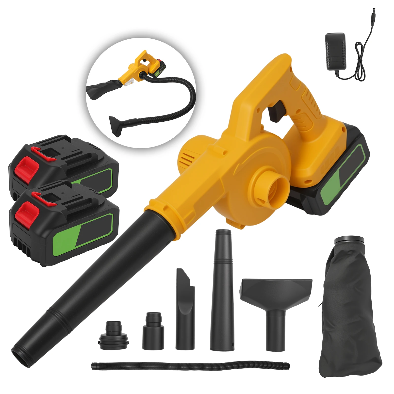 Soffiatore per foglie industriale senza fili da 550 W 23000 giri/min, potente ventilatore/aspirapolvere portatile con batteria ricaricabile per esterni