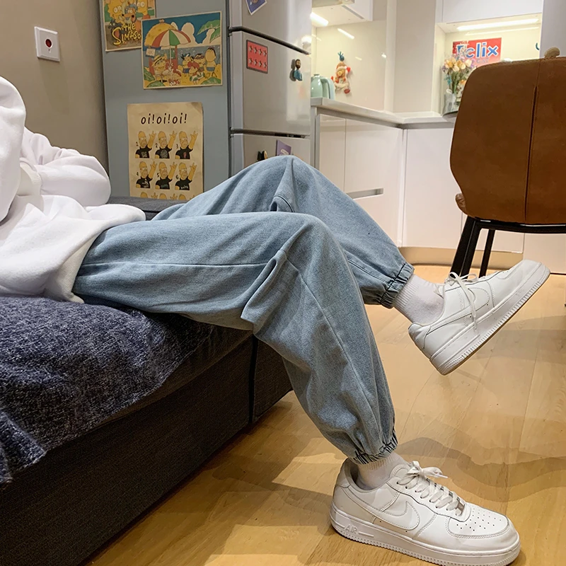 

Мужские джинсы с отворотами в стиле ретро, модные свободные брюки в корейском стиле, зауженные к низу, укороченные (до щиколотки), осенняя коллекция для подростков