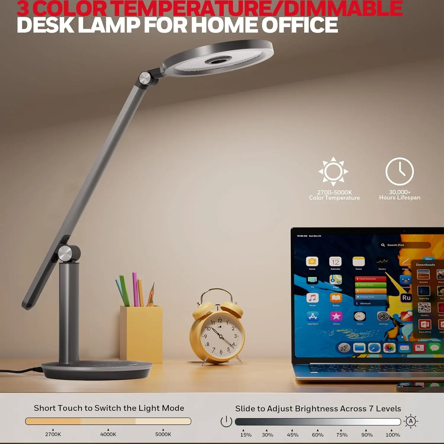 Dimmable LED Desk Lamp with Timer, Touch Control, 800LM Eye-Caring Light for Home Office Study