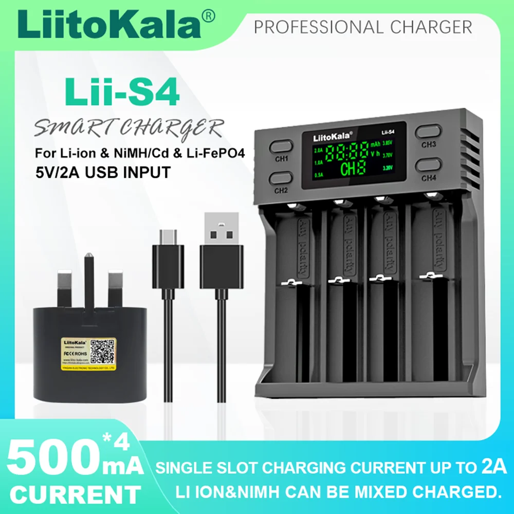 Liitokala Lii-S4 Lithium Battery Charger 3.7V 18650 21700 26650 25500 20700 14500 16340 18350 1.2V AA AAA26700 1.2V AA AAA