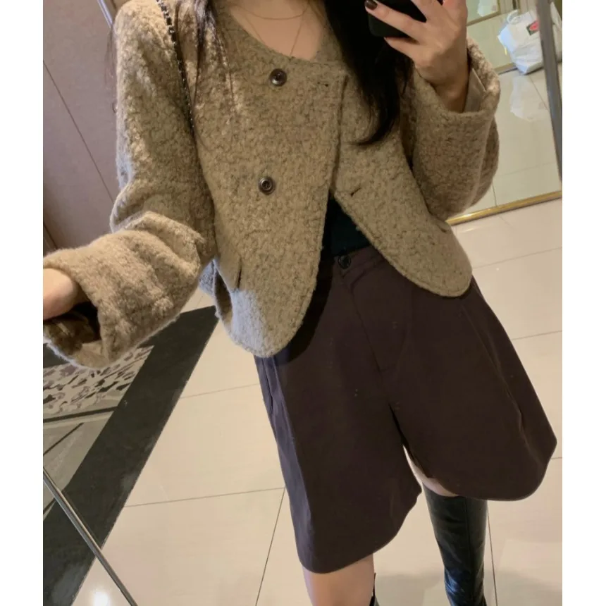 

Женское шерстяное платье Jaet 2025, новинка зимы, повседневный длинный топ на пуговицах, простой топ Ele ort irt для поездок на работу, свободный крой