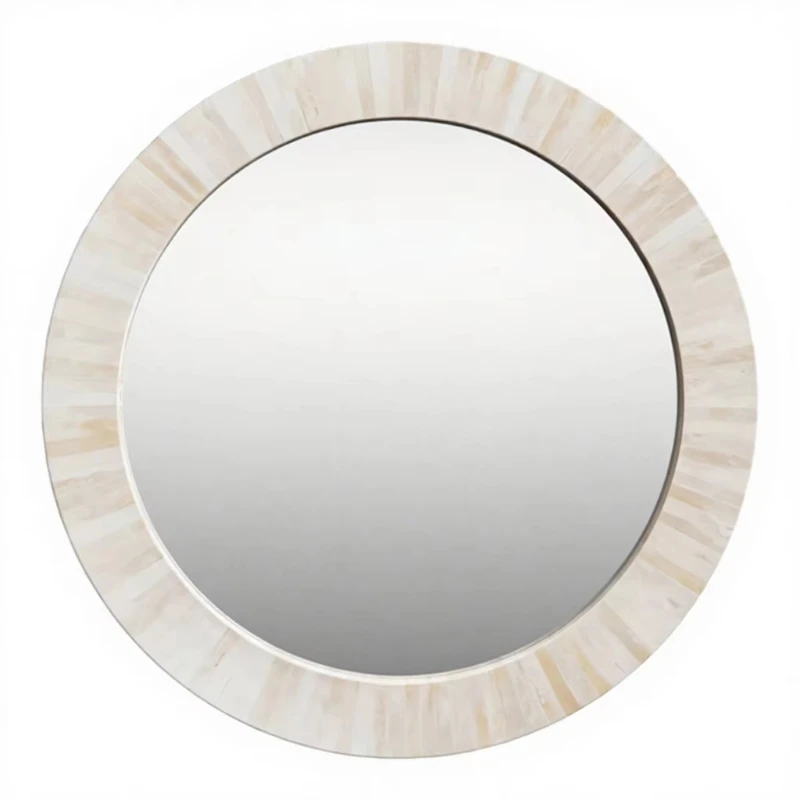 Luxury White Mother of Pearl  Wall Mirror Handmade Shell Frame Lightweight Eco-friendly Elegant Interior Decoration Art