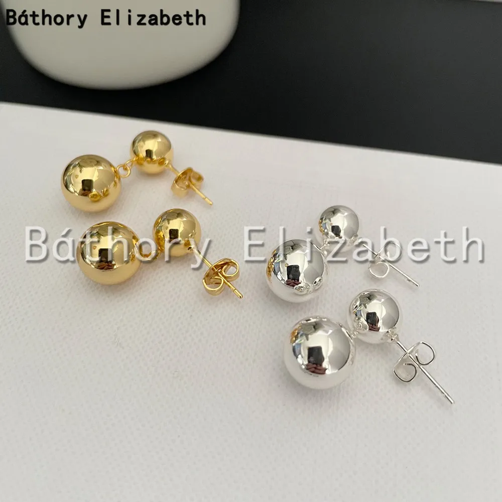 

Báthory Elizabeth Fashion Designer Gold Silver Double Ball Earrings Luxury High Quality Jewelry Women Birthday Party Gift