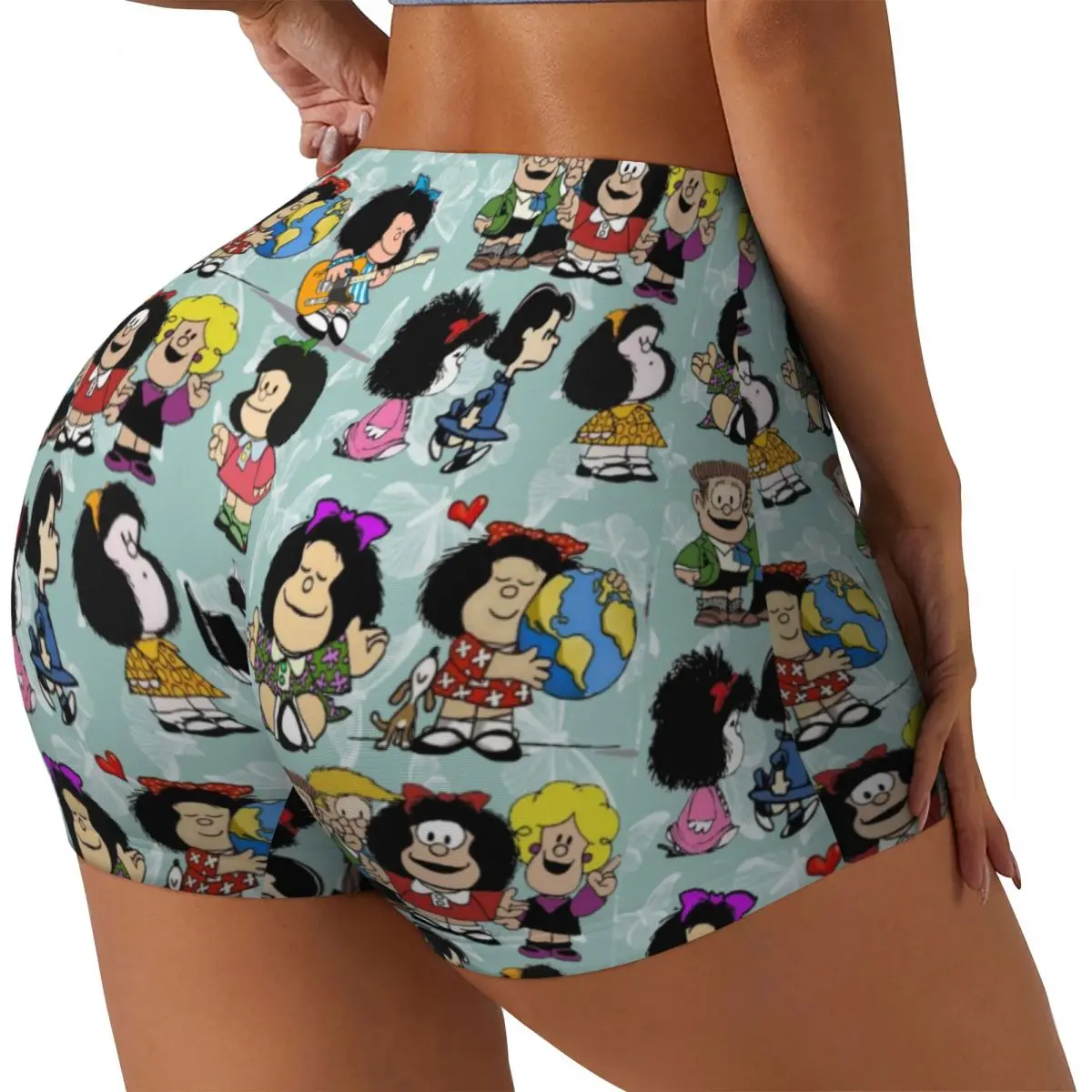 Custom Mafalda Quino Comics Workout Shorts Women Cartoon Gym Running Biker Yoga Shorts