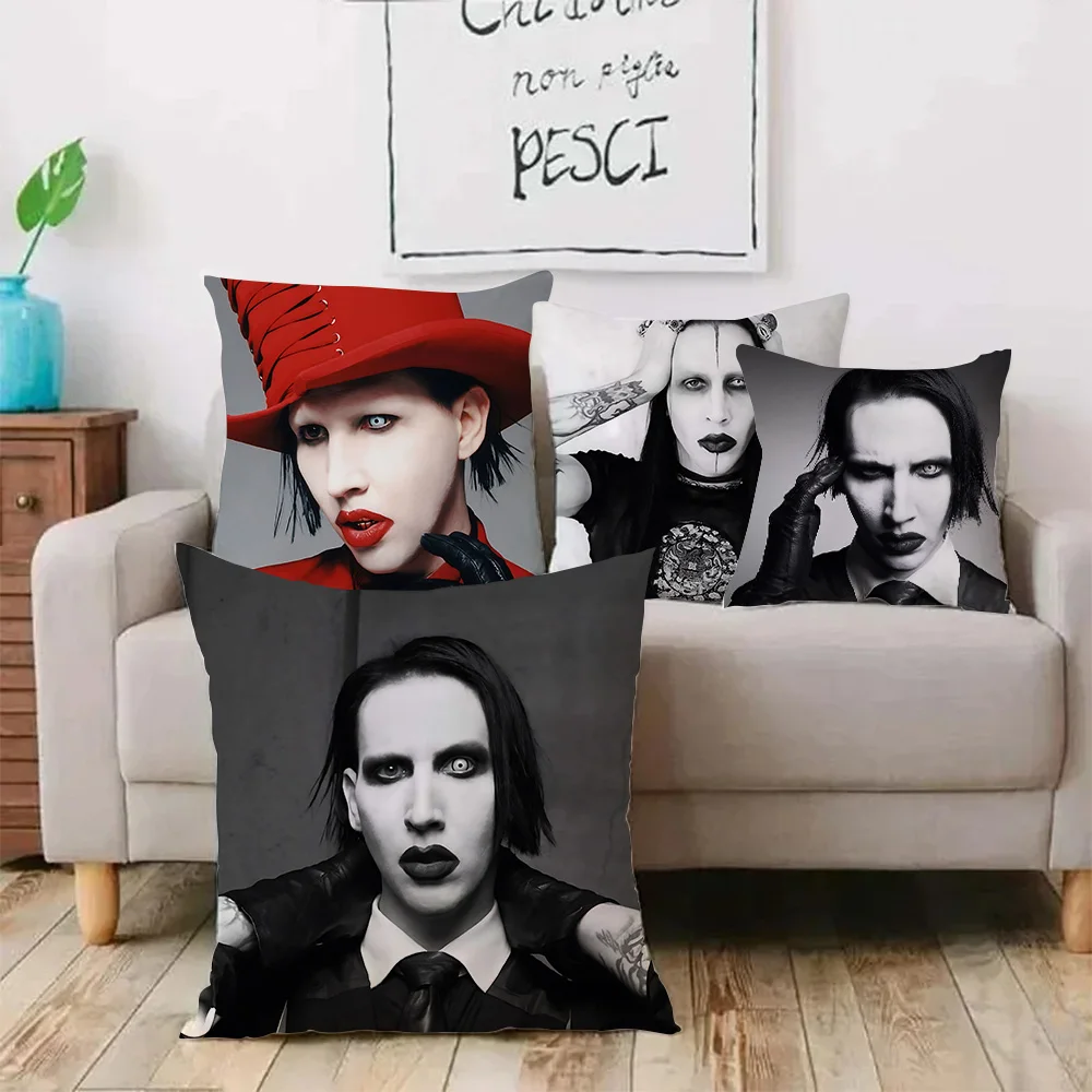 Singer Marilyn Manson Pillow Covers Cartoon Sofa Decorative Home Double-sided Printing Short Plush Cute Cushion Cover