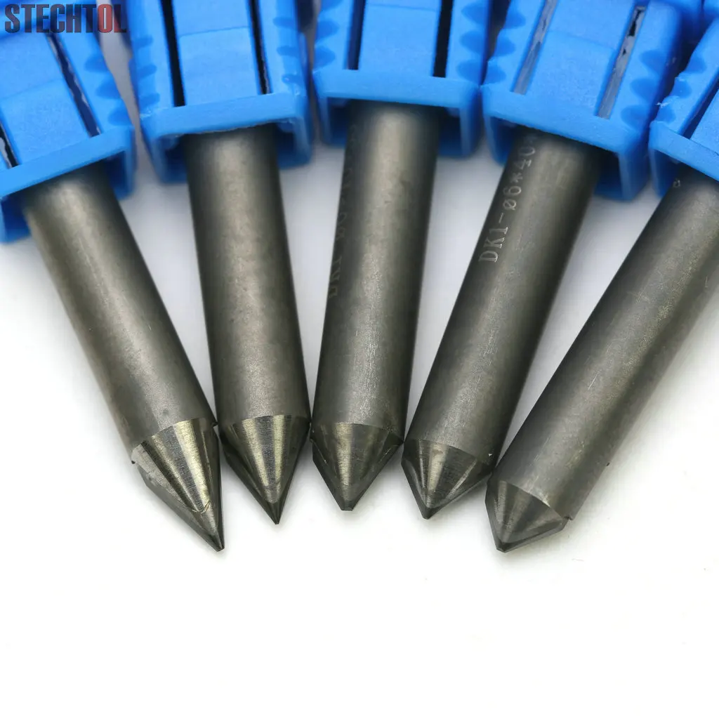 6*0.4*50mm 45 Degree Two-Head PCD Diamond Cutter CNC Router End Mill Granite Engraving Tools V-Shape Stone Carving Bit Set 2pcs