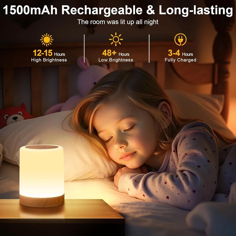 ¡CALIENTE! Luz nocturna para niños para dormitorio, lámpara LED táctil para mesita de noche con Control remoto, cambio de 13 colores, lámpara portátil recargable por USB