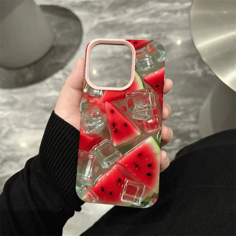 Wassermelonen-Eiswürfel Handyhülle für iPhone 17 16 15 14 13 12 Pro Max 16 15 14 Plus 17 16 15 14 13 Pro 17Air Silikon Matte Hülle – Detail 7