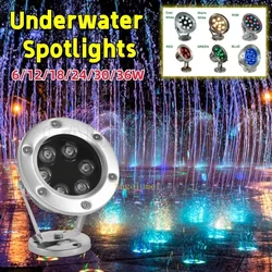 AC/DC12/24V LED Underwater Aquarium Pool Fish Tank RGB Spot Light Outdoor Lamp 6W/12W/18W/24W/30W/36W RGB White IP68 Waterproof