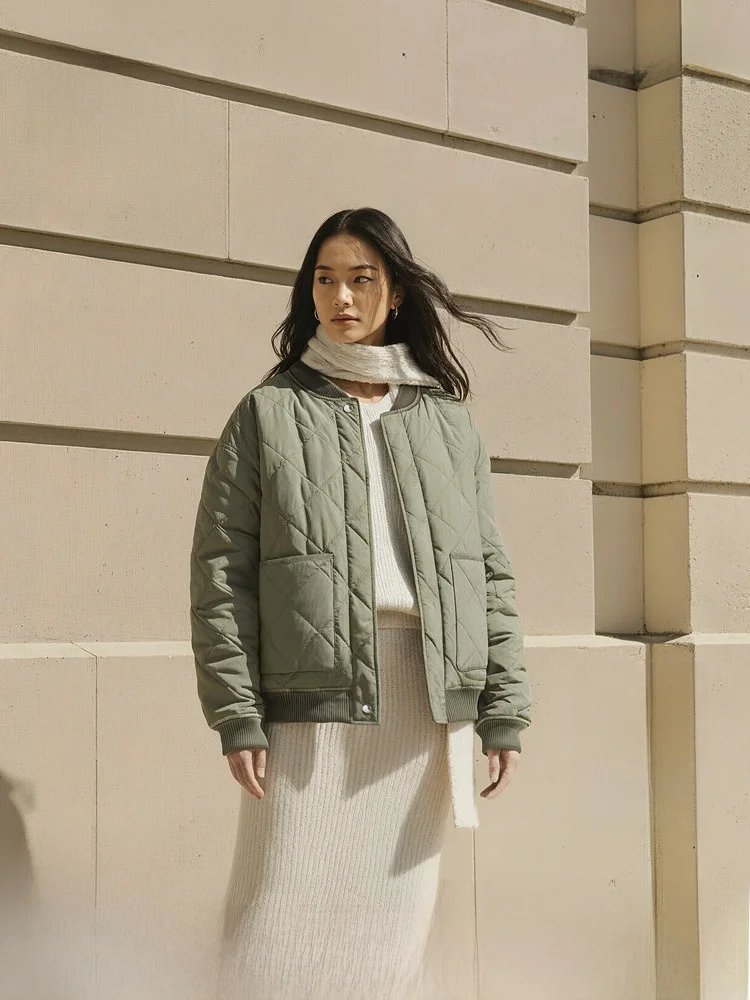 

Женская хлопковая куртка H&M в стиле пилот с пэчворком и ромбовидным узором, свободного кроя, средней толщины, для повседневной носки, зимняя верхняя одежда