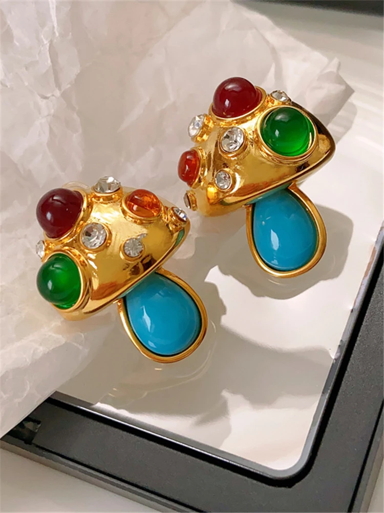 kshmir Water drop earrings female retro mushroom style studs fashion light luxury senior sense ear accessories